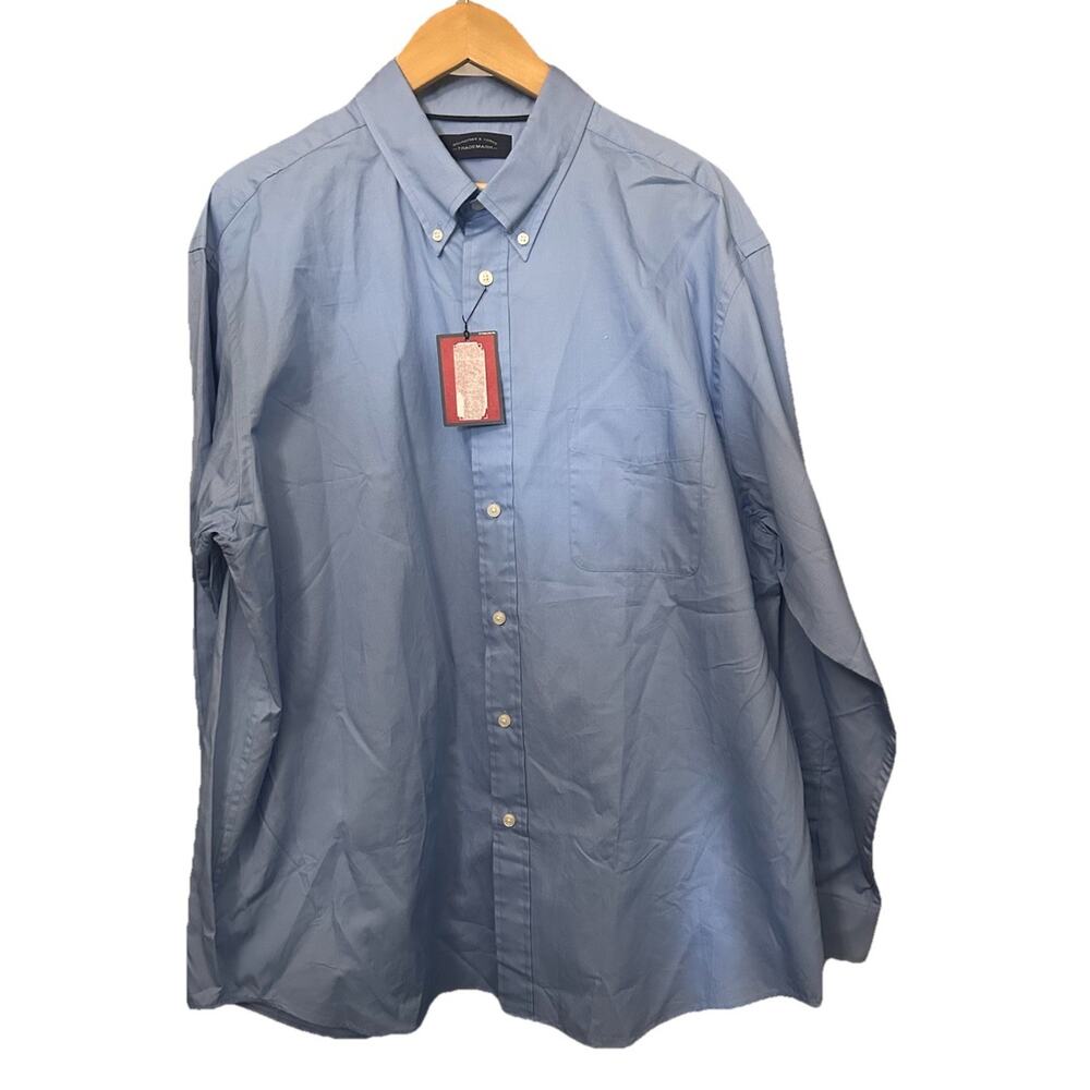 NEW Roundtree & Yorke Trademark Button Down Shirt Men's XL Blue w/ White Stripes
